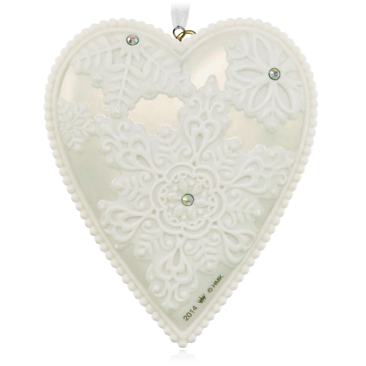 Hallmark QGO1156 Our First Christmas - Porcelain Heart 2014 Keepsake Ornament