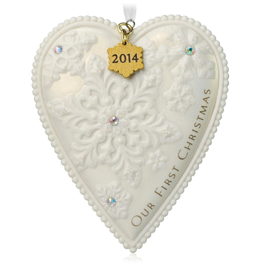 Hallmark QGO1156 Our First Christmas - Porcelain Heart 2014 Keepsake Ornament
