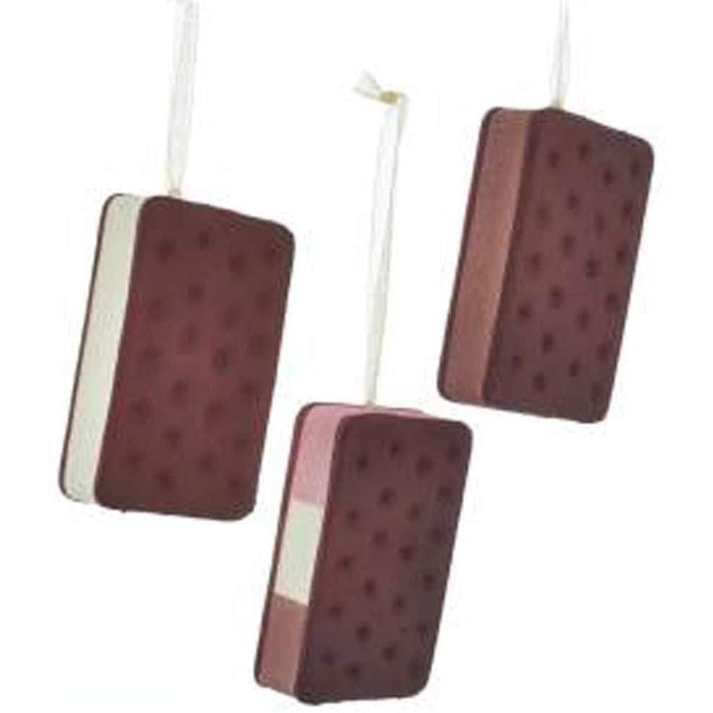 Kurt Adler Chocolate Brown Ice Cream Sandwich 3 inch Acrylic Decorative Hanging Ornament Set of 3