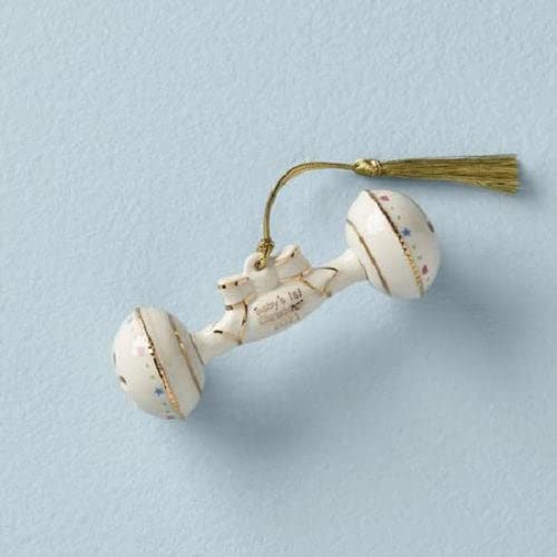 Lenox 2021 Baby's First Christmas Rattle Ornament, 0.25 LB, Ivory