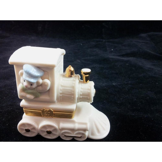 Lenox "All Aboard" Treasure Train Lidded Keepsake Box with Charm First Issue Teddy Bear Engineer