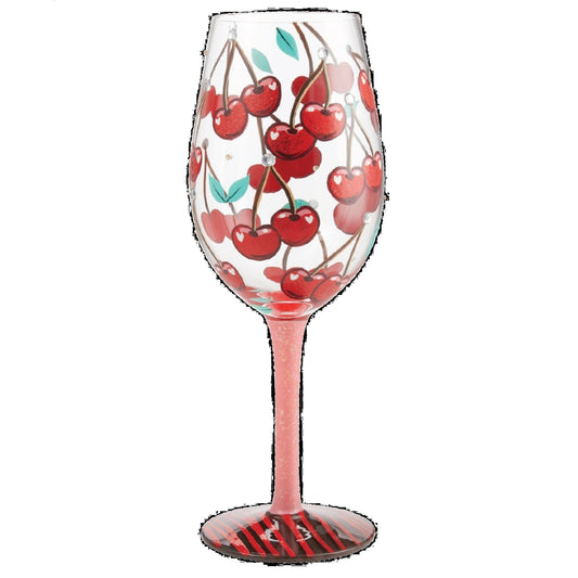 Lolita "Mon Cherry" Hand - Painted Artisan Wine Glass, 15 oz.