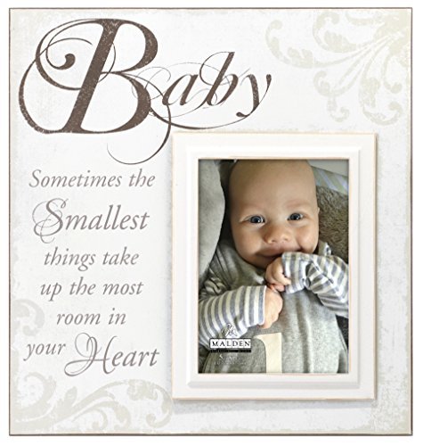Malden International Designs Cr?¿me Silkscreened Wood "Baby" Picture Frame, 5x7, Off White