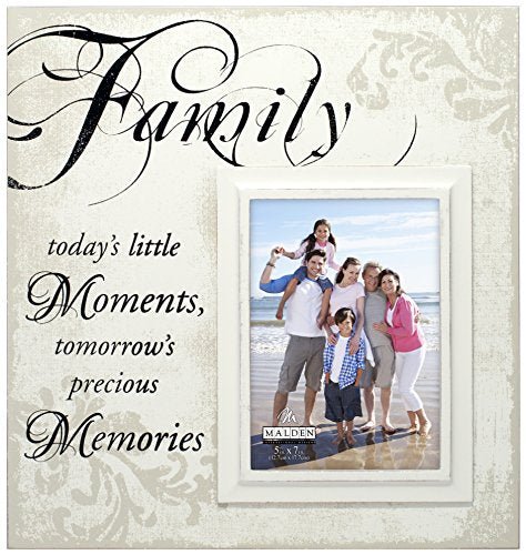 Malden International Designs Decorative Silkscreened Cr?¿me Wood "Family Moments" Picture Frame, 5x7, Off White