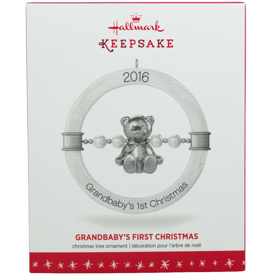 Hallmark Keepsake 2016 Grandbaby's First Christmas Teddy Bear Rattle Ornament