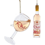 Kurt Adler Rose All Day Wine Glass and Bottle Ornament Set