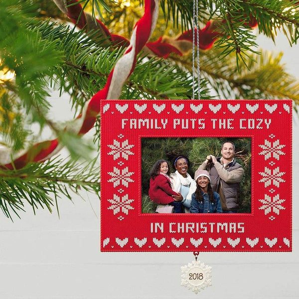 Hallmark Keepsake Christmas Ornament 2018 Year Dated, Family Cozy Christmas Sweater Picture Frame, Photo Frame