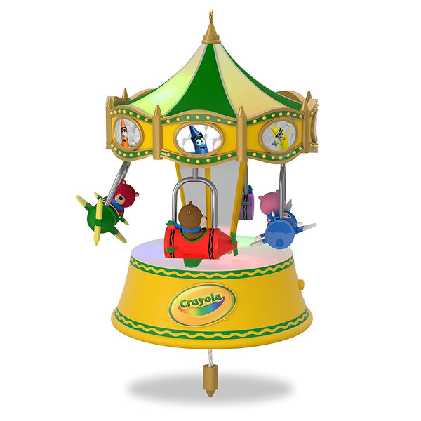 Hallmark Keepsake Christmas Ornament 2018 Year Dated, My First Crayola Crayons Airplane Teddy Bear, A Beary Colorful Ride With Music, Light and Motion