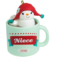 Hallmark 2016 Niece Hot Cocoa Mug and Marshmallow Snowman Christmas Ornament