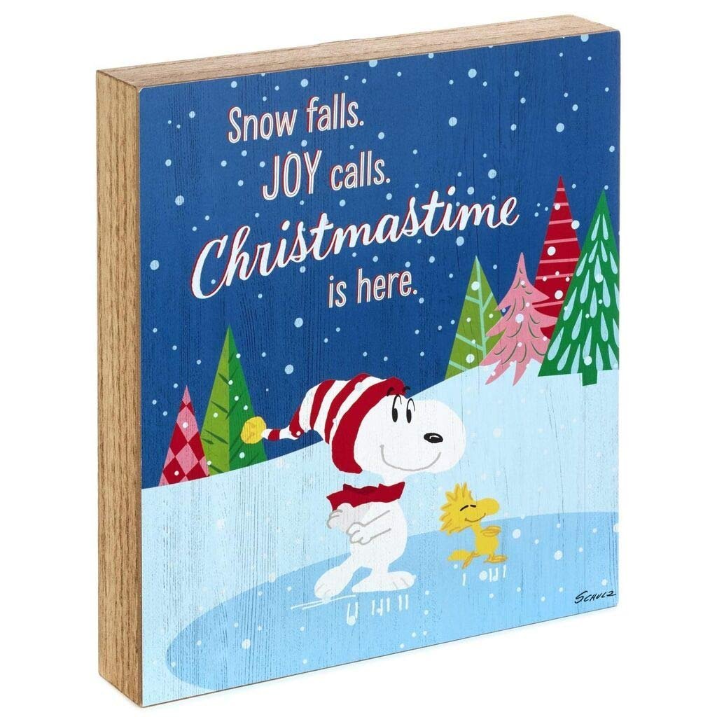 Troup's Peanuts Snoopy Christmastime is Here Rustic Quote Sign, 9x10